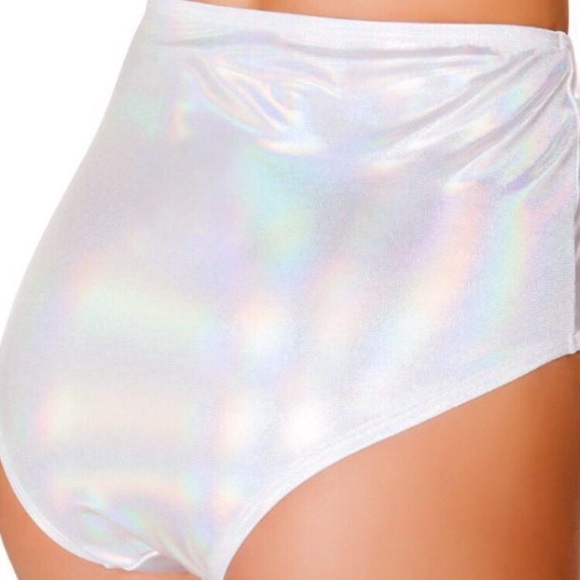 White/silver holographic laceup highwaist bottoms - Picture 2 of 2